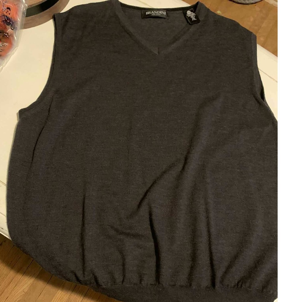 BRANDINI Mens V Neck Sleeveless Vest Sweater Pure‎ New Wool Extrafine Italy XXL